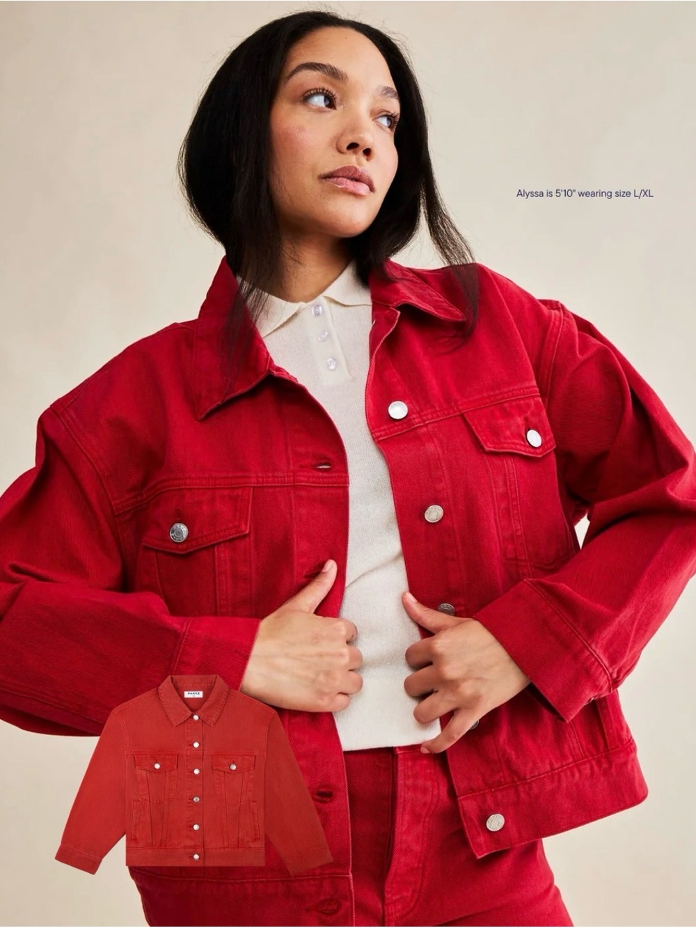 PARKE Washed Red Oversized Trucker Denim Jacket Jean Coat Size L/XL